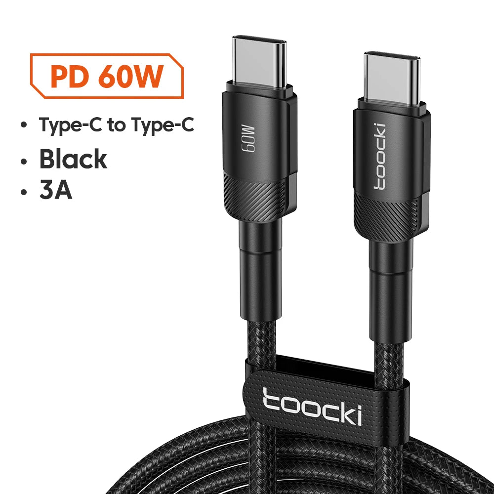 "Cable Toocki USB-C a USB-C 60W/100W | Carga Rápida PD 3.0 para Laptop y Celular"