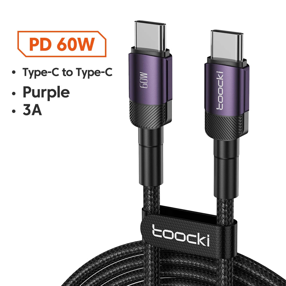 "Cable Toocki USB-C a USB-C 60W/100W | Carga Rápida PD 3.0 para Laptop y Celular"