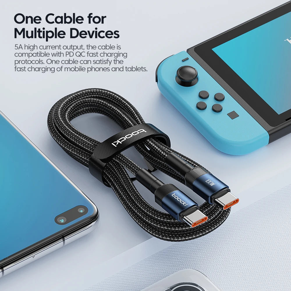 "Cable Toocki USB-C a USB-C 60W/100W | Carga Rápida PD 3.0 para Laptop y Celular"