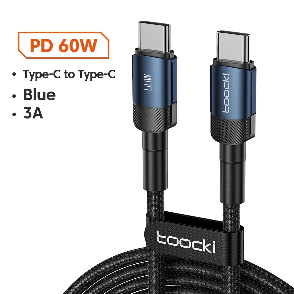 "Cable Toocki USB-C a USB-C 60W/100W | Carga Rápida PD 3.0 para Laptop y Celular"