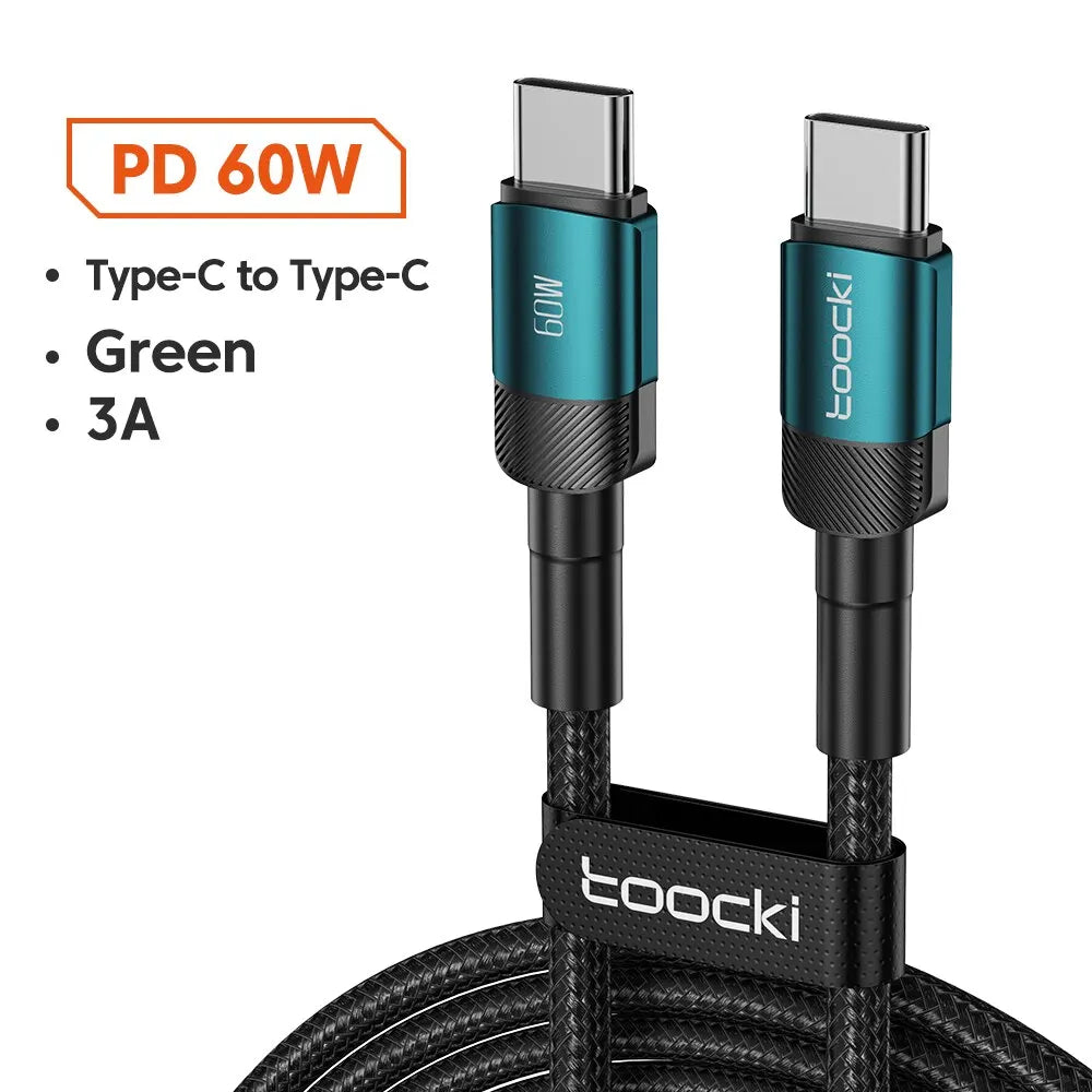 "Cable Toocki USB-C a USB-C 60W/100W | Carga Rápida PD 3.0 para Laptop y Celular"