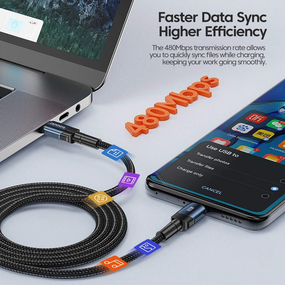 "Cable Toocki USB-C a USB-C 60W/100W | Carga Rápida PD 3.0 para Laptop y Celular"